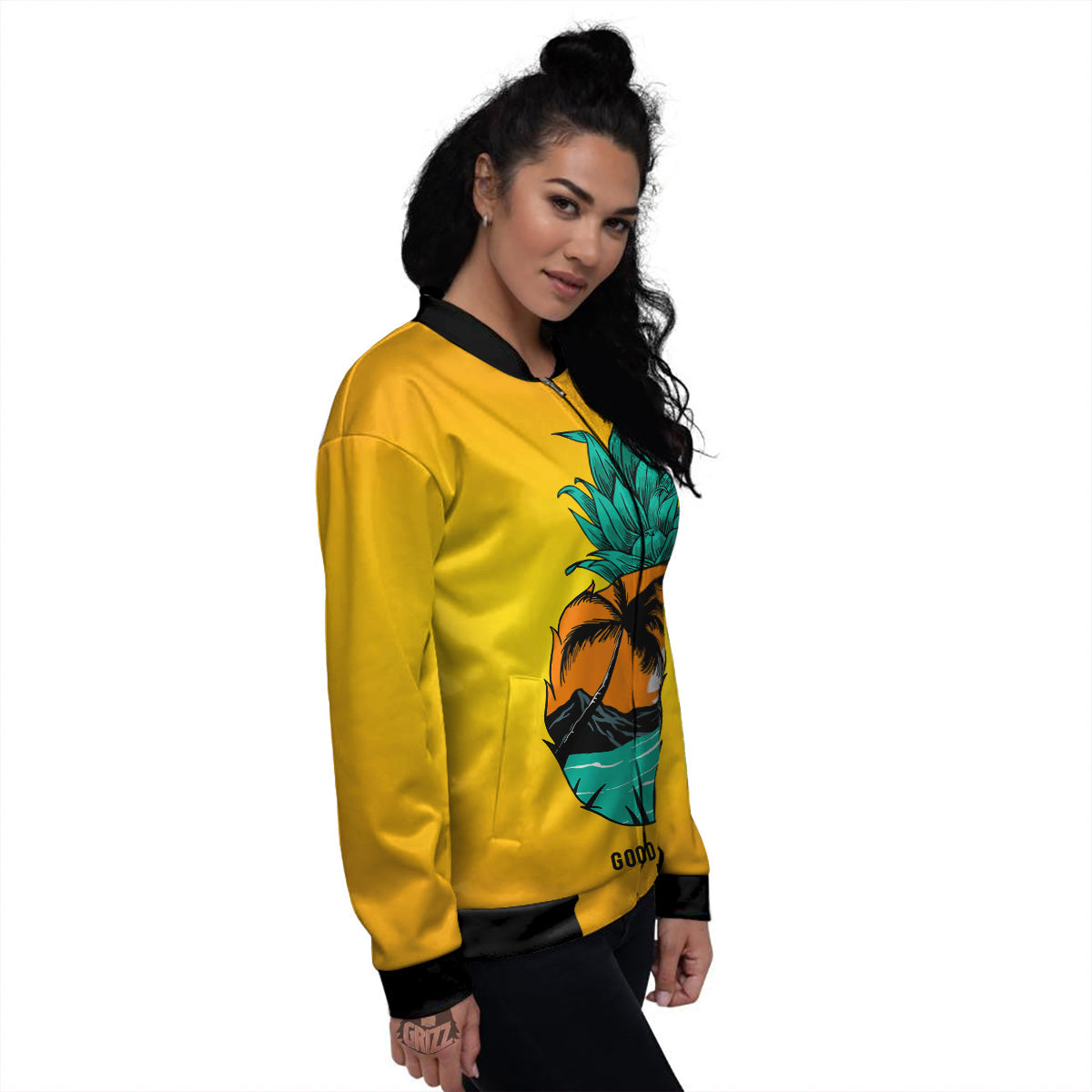 Yellow Pineapple Aloha Tropical Island Print Women's Bomber Jacket-grizzshop