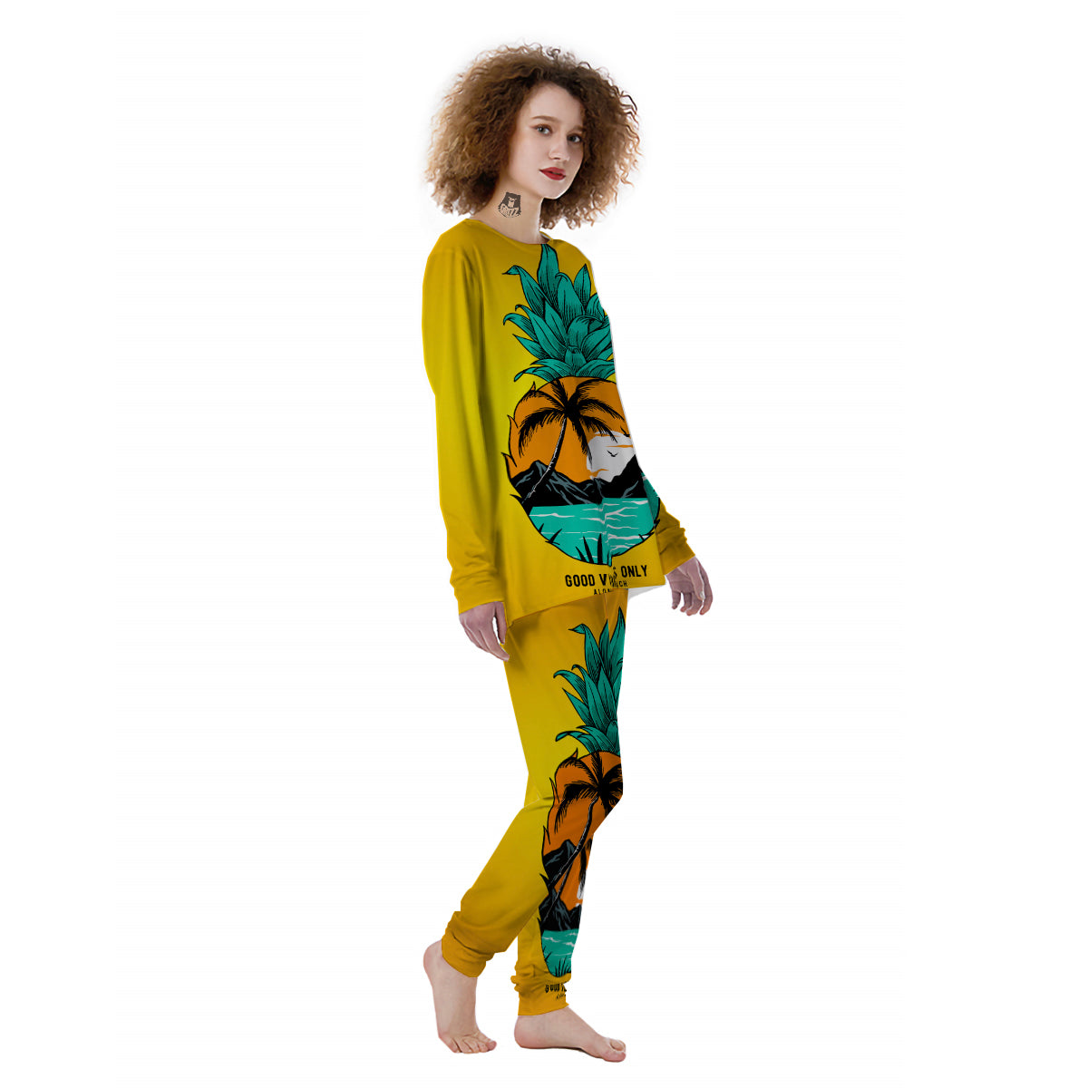 Yellow Pineapple Aloha Tropical Island Print Women's Pajamas-grizzshop