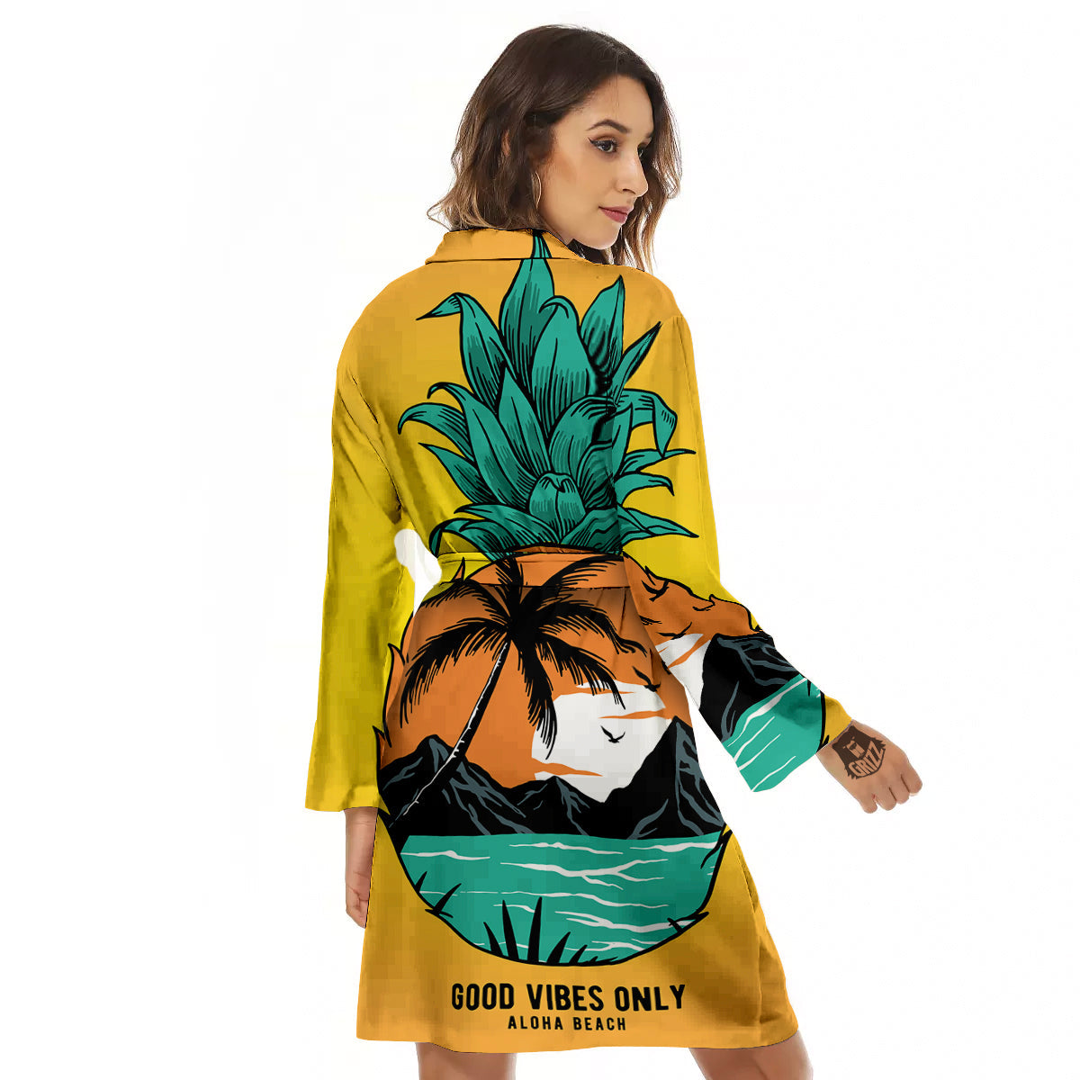 Yellow Pineapple Aloha Tropical Island Print Women's Robe-grizzshop