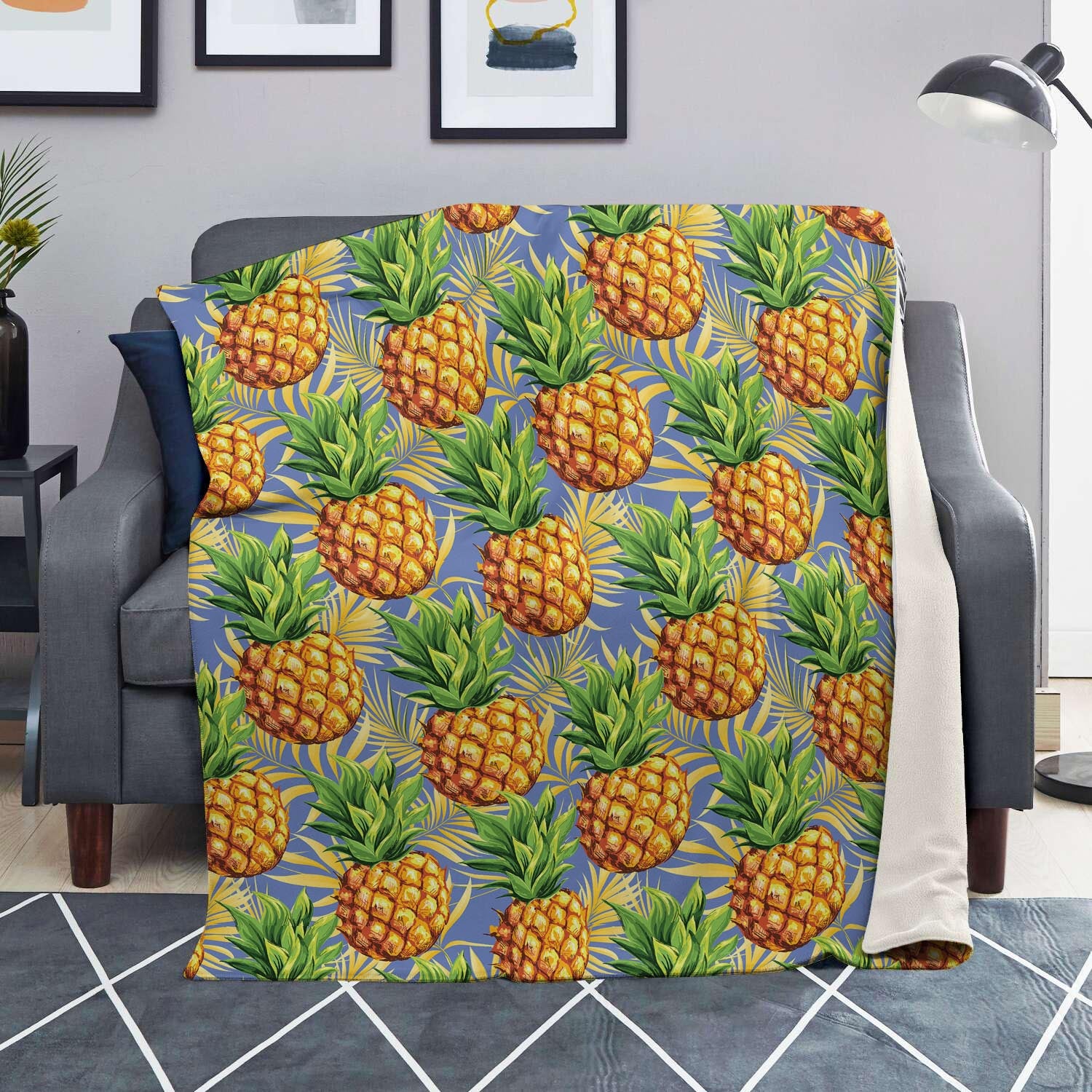 Yellow Pineapple Hawaiian Print Blanket-grizzshop