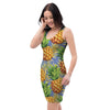 Yellow Pineapple Hawaiian Print Bodycon Dress-grizzshop