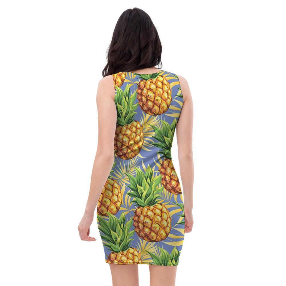 Yellow Pineapple Hawaiian Print Bodycon Dress-grizzshop