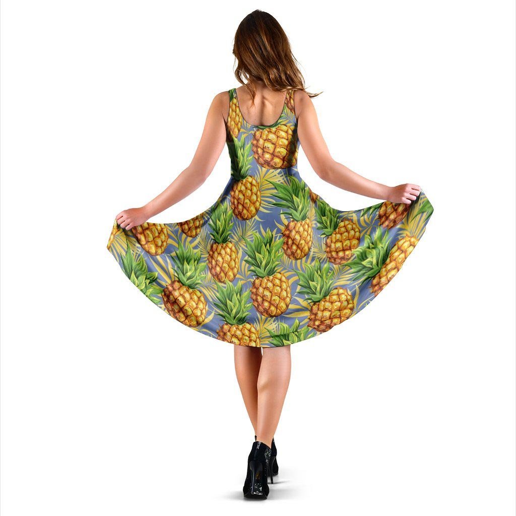 Yellow Pineapple Hawaiian Print Dress-grizzshop