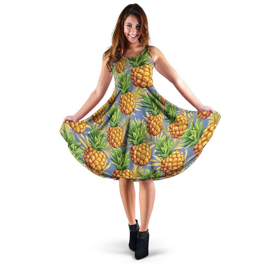 Yellow Pineapple Hawaiian Print Dress-grizzshop