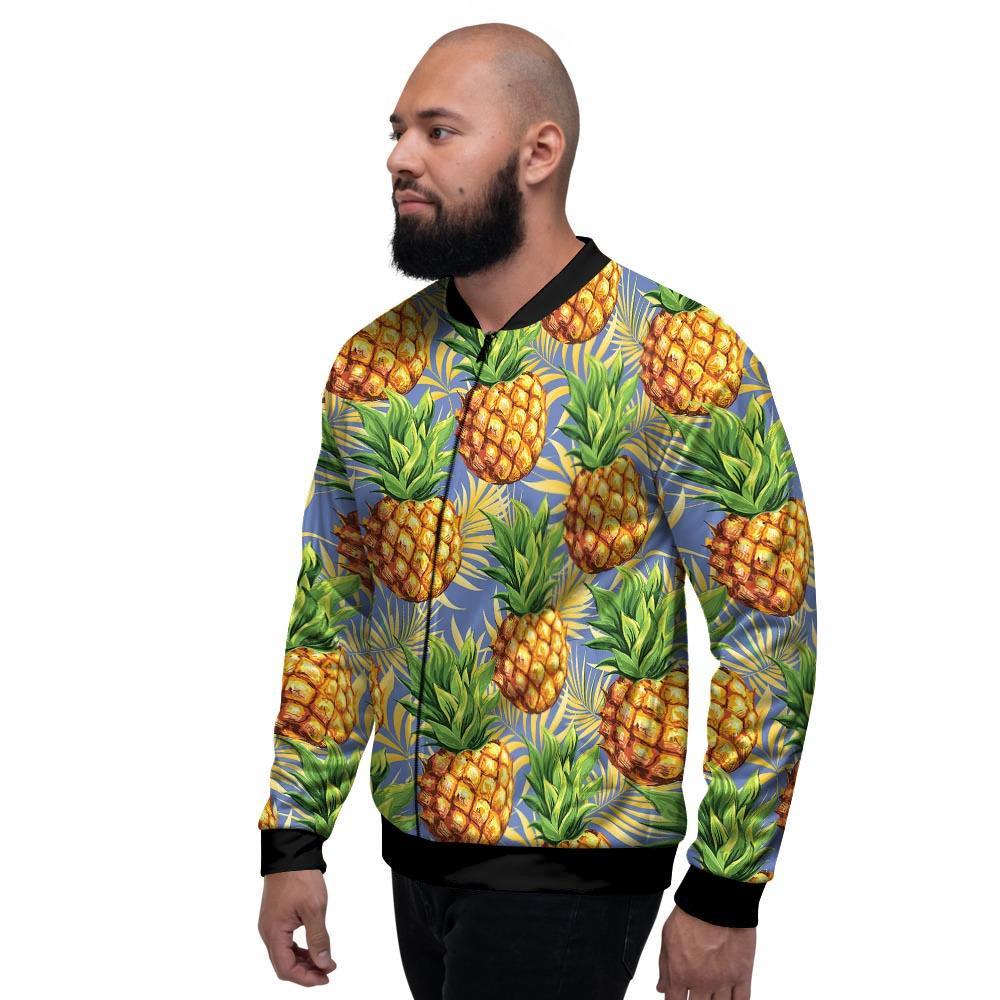 Yellow Pineapple Hawaiian Print Men's Bomber Jacket-grizzshop