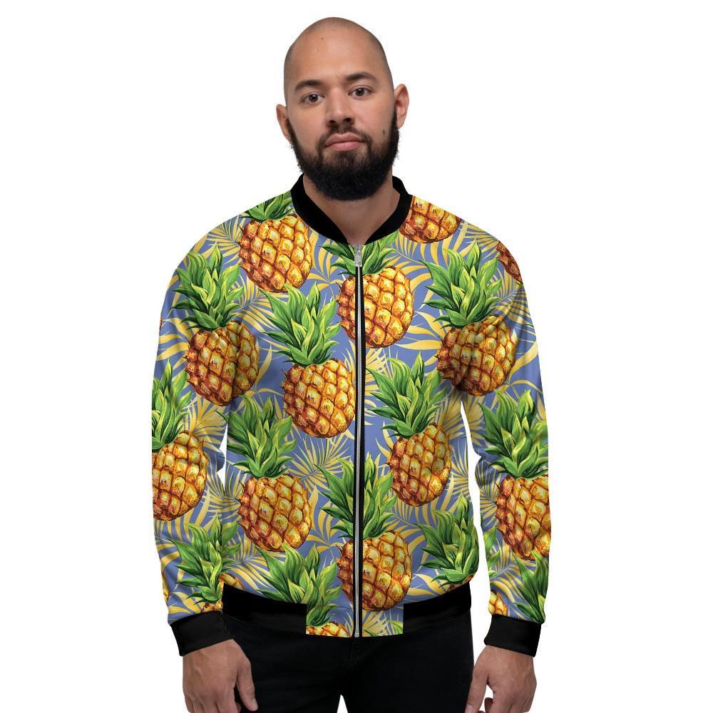 Yellow Pineapple Hawaiian Print Men's Bomber Jacket-grizzshop