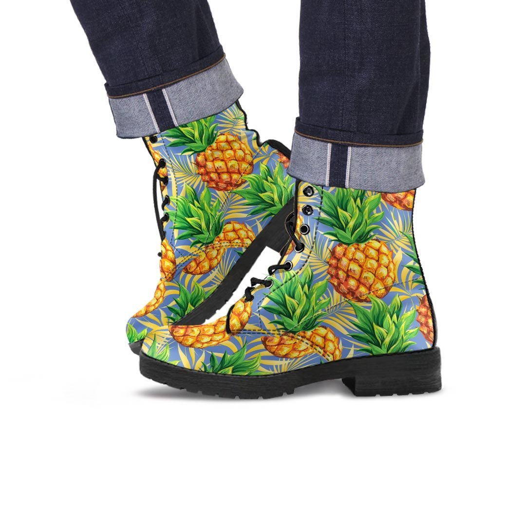 Yellow Pineapple Hawaiian Print Men's Boots-grizzshop