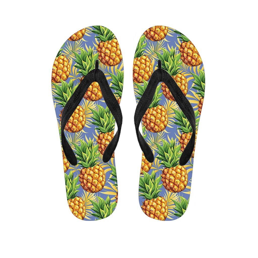 Yellow Pineapple Hawaiian Print Men's Flip Flops-grizzshop