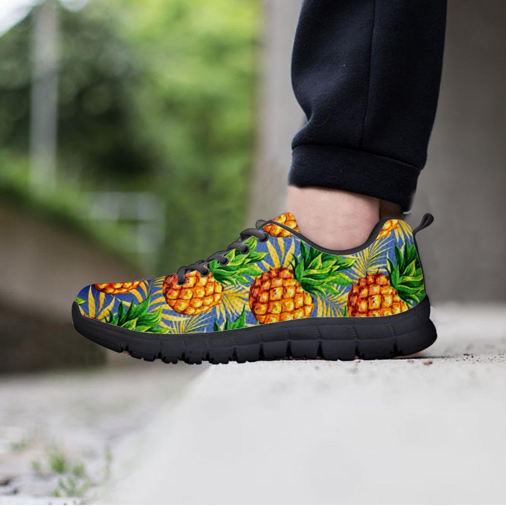 Yellow Pineapple Hawaiian Print Men's Sneakers-grizzshop