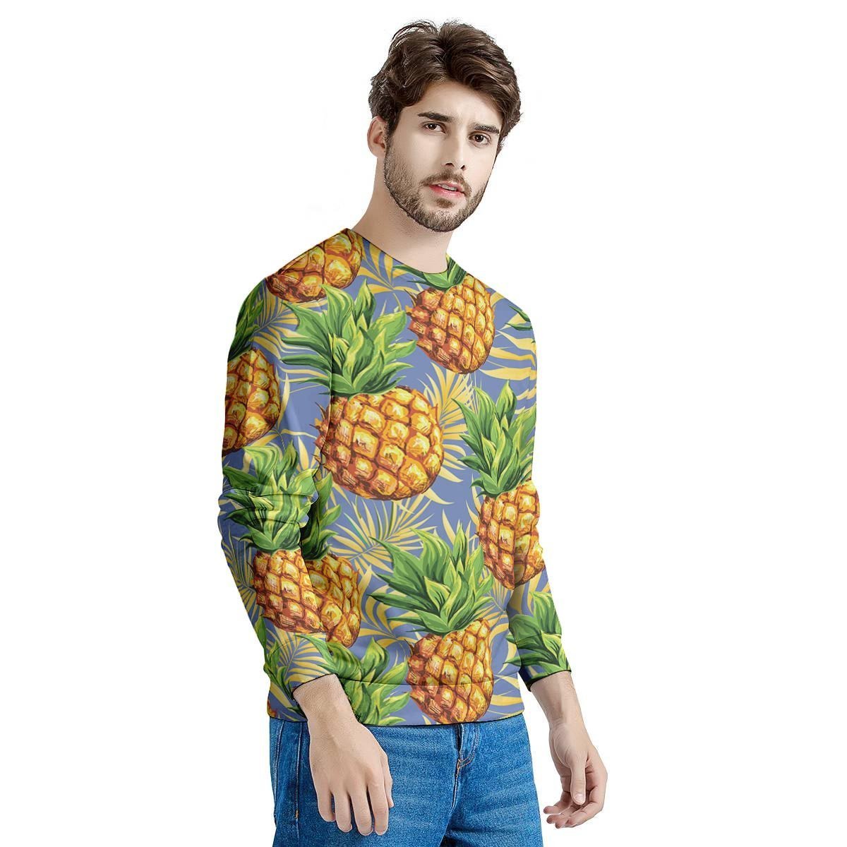 Yellow Pineapple Hawaiian Print Men's Sweatshirt-grizzshop