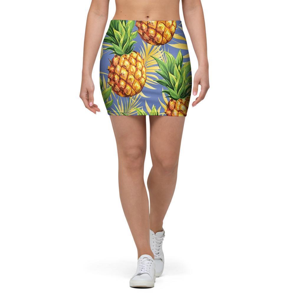 Yellow Pineapple Hawaiian Print Mini Skirt-grizzshop