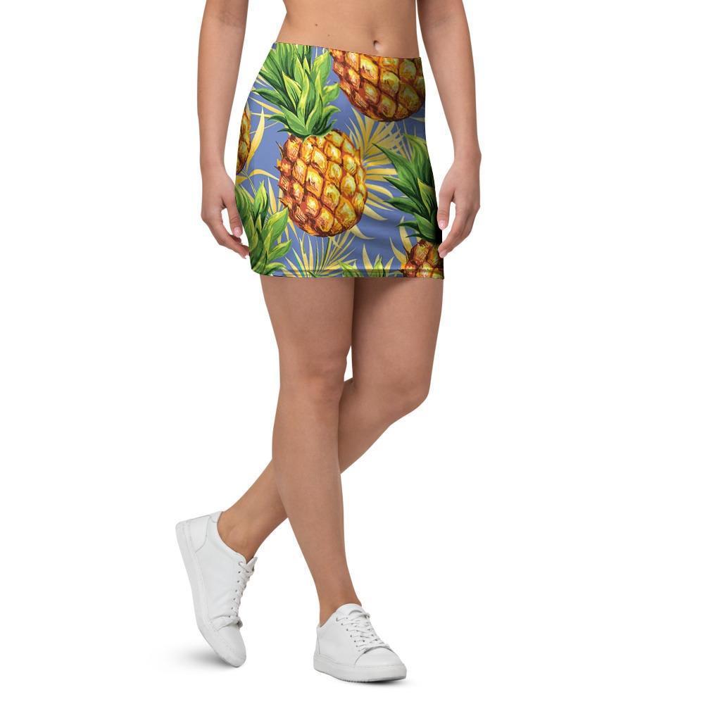 Yellow Pineapple Hawaiian Print Mini Skirt-grizzshop