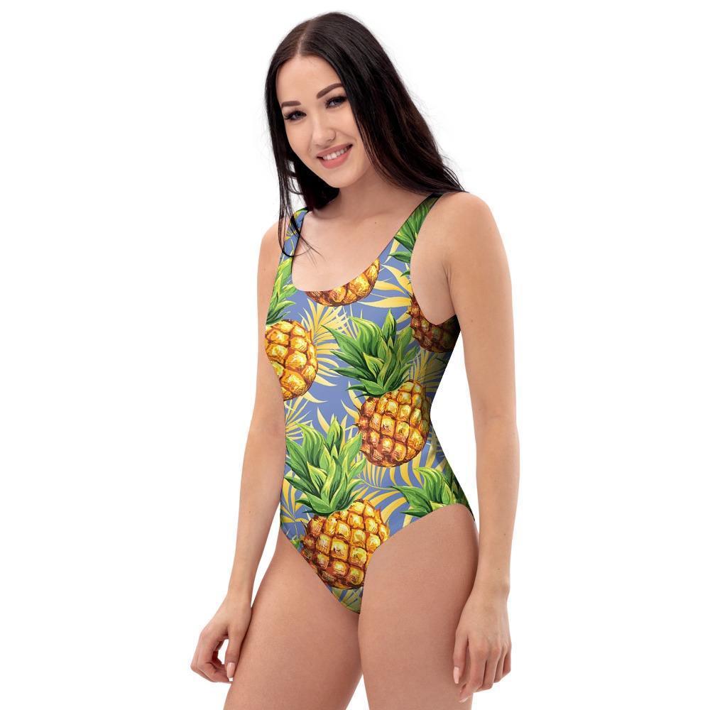 Yellow Pineapple Hawaiian Print One Piece Swimsuite-grizzshop