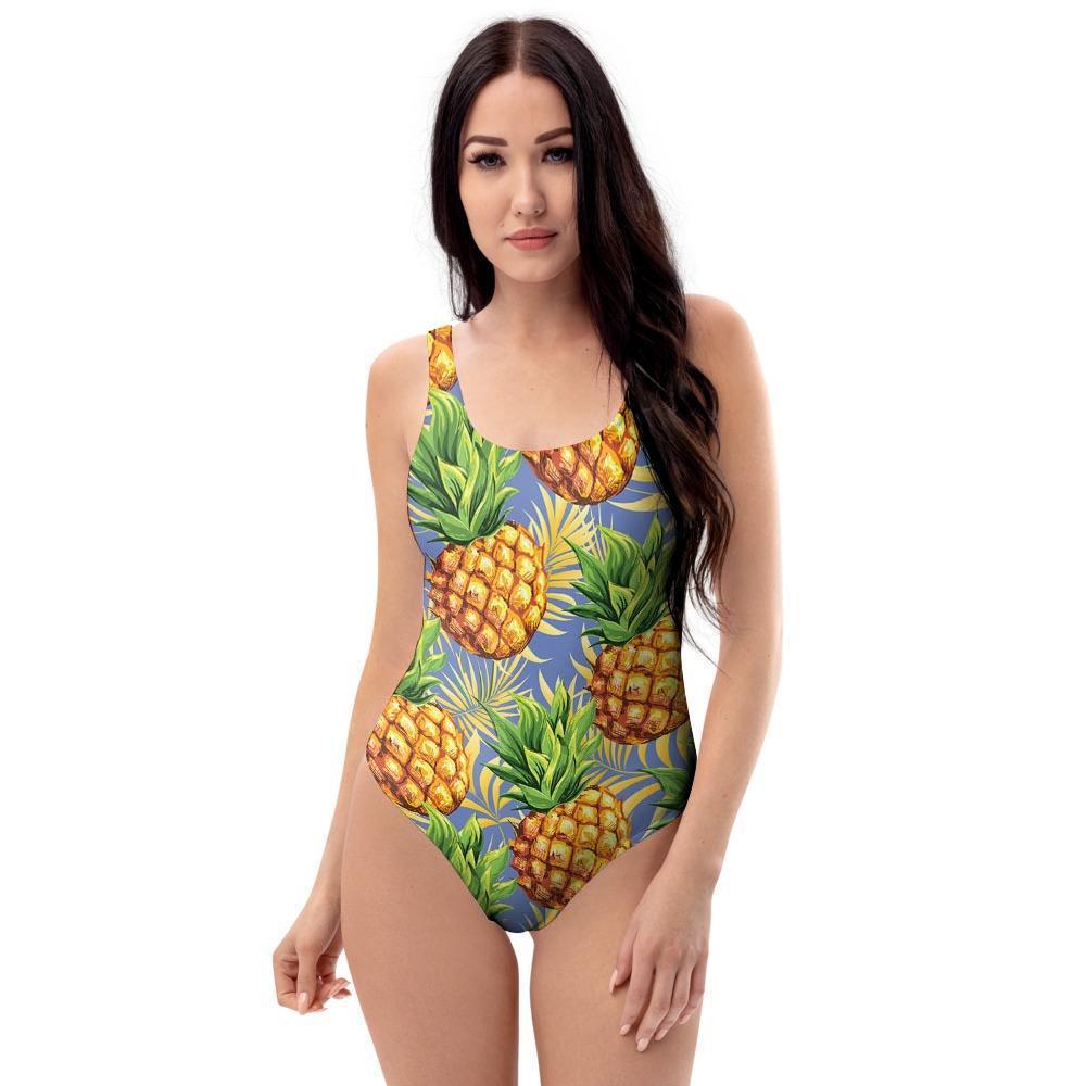 Yellow Pineapple Hawaiian Print One Piece Swimsuite-grizzshop