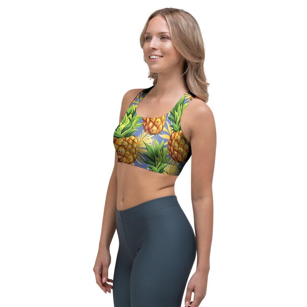 Yellow Pineapple Hawaiian Print Sports Bra-grizzshop