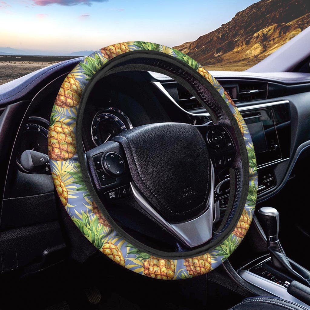 Yellow Pineapple Hawaiian Print Steering Wheel Cover-grizzshop