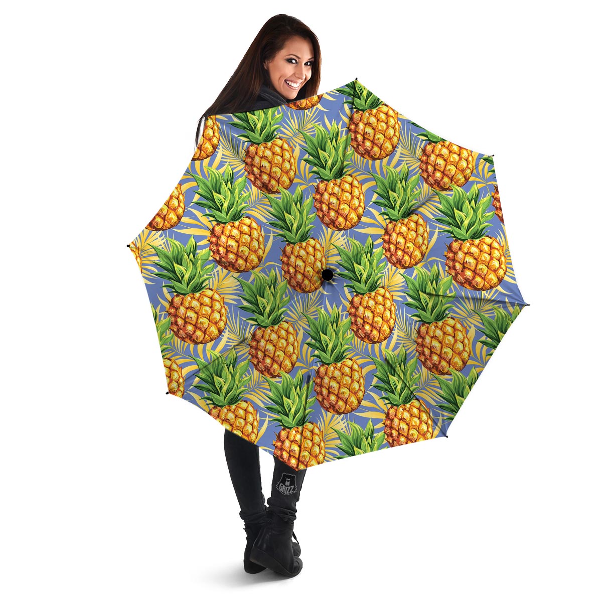 Yellow Pineapple Hawaiian Print Umbrella-grizzshop