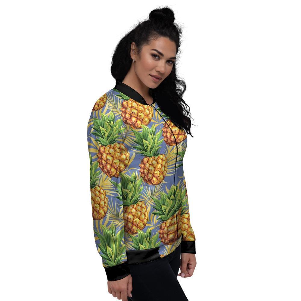 Yellow Pineapple Hawaiian Print Women's Bomber Jacket-grizzshop