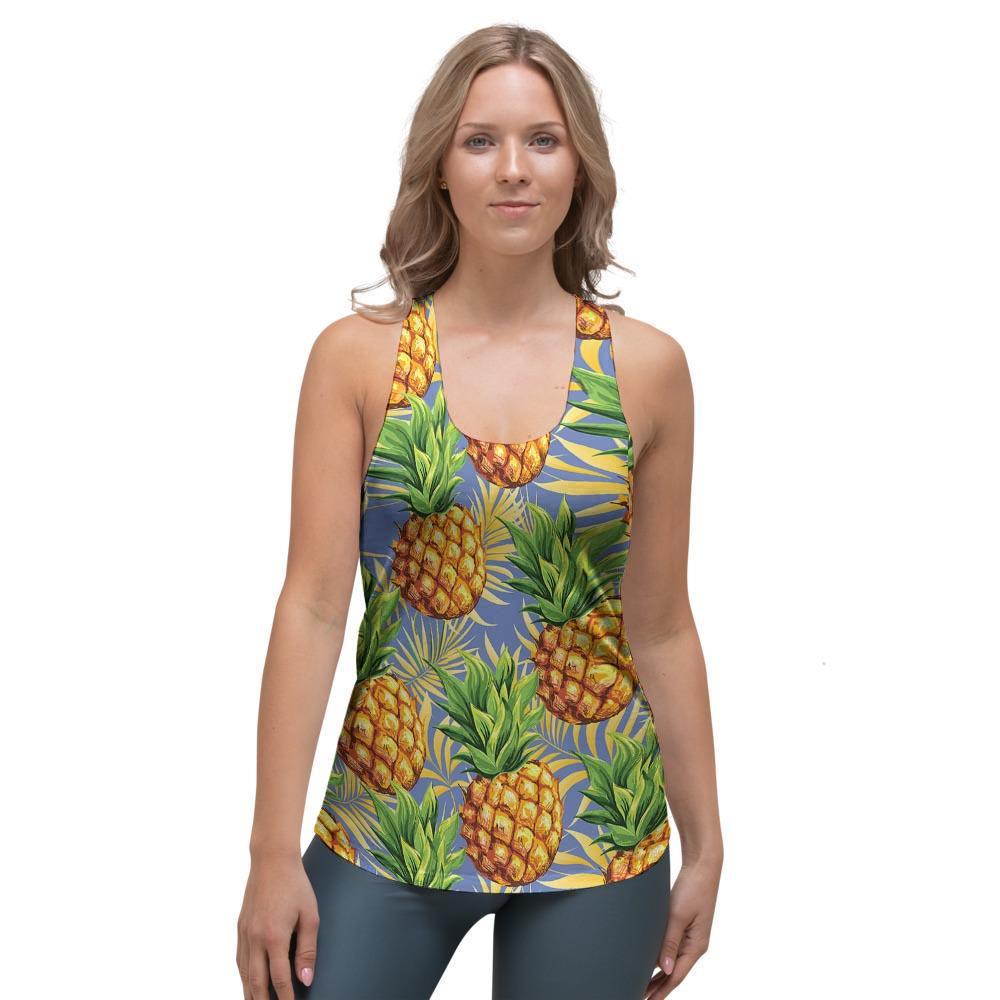 Yellow Pineapple Hawaiian Print Women's Racerback Tank Top-grizzshop