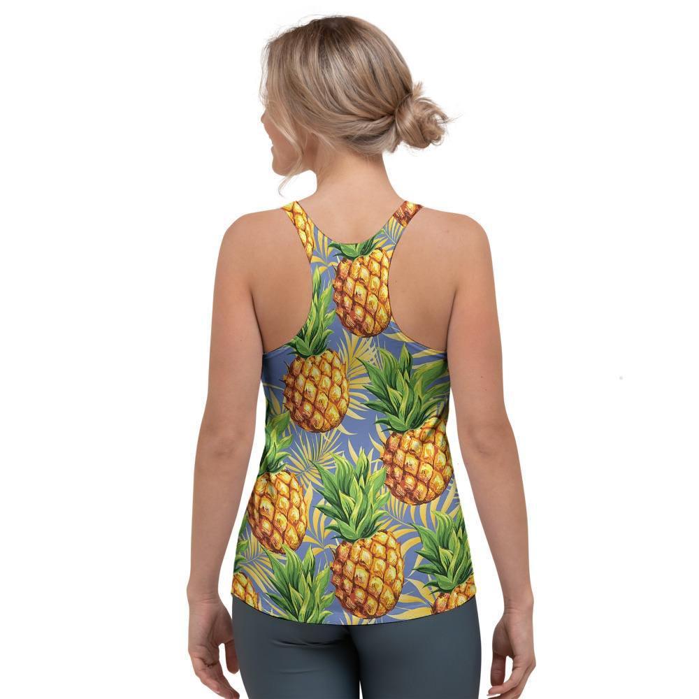 Yellow Pineapple Hawaiian Print Women's Racerback Tank Top-grizzshop