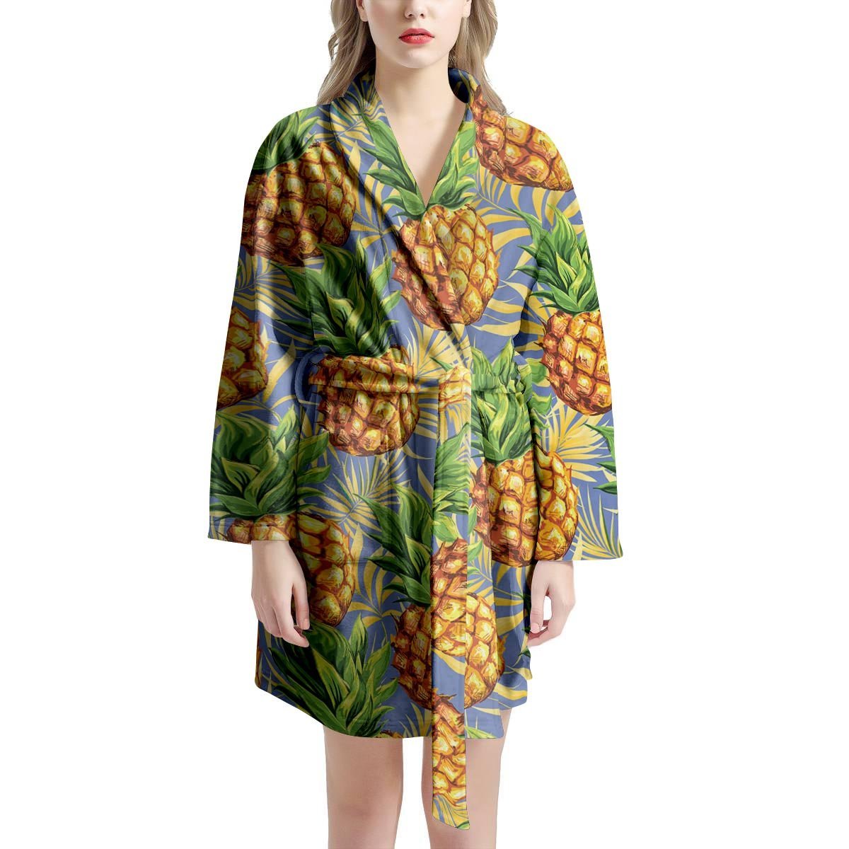 Yellow Pineapple Hawaiian Print Women's Robe-grizzshop