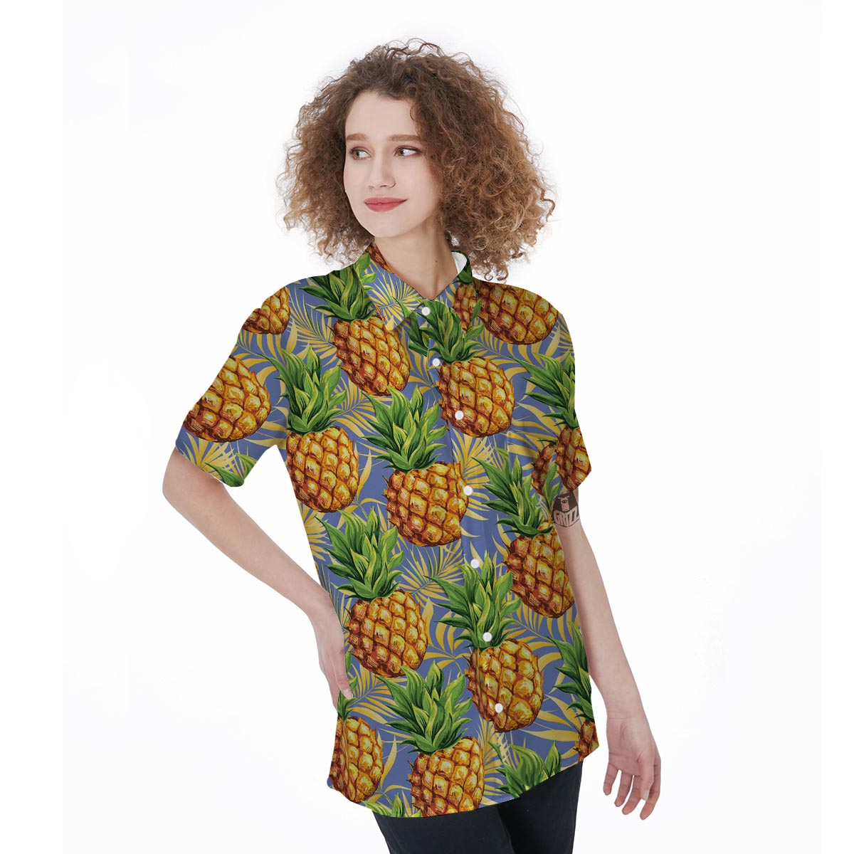 Yellow Pineapple Hawaiian Print Women's Short Sleeve Shirts-grizzshop