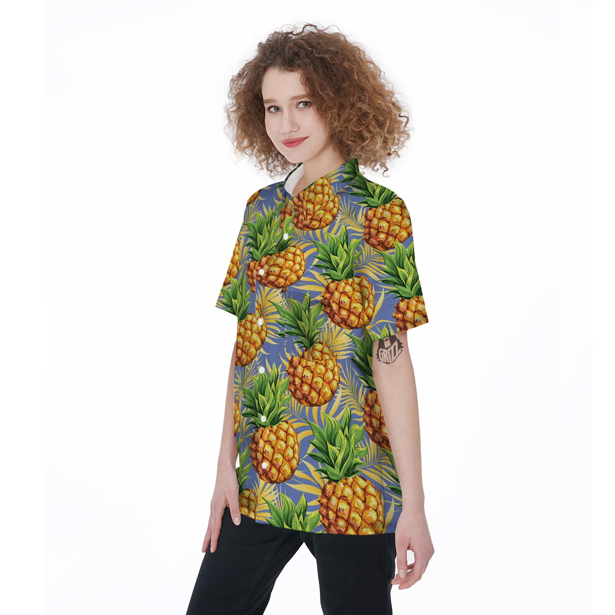 Yellow Pineapple Hawaiian Print Women's Short Sleeve Shirts-grizzshop