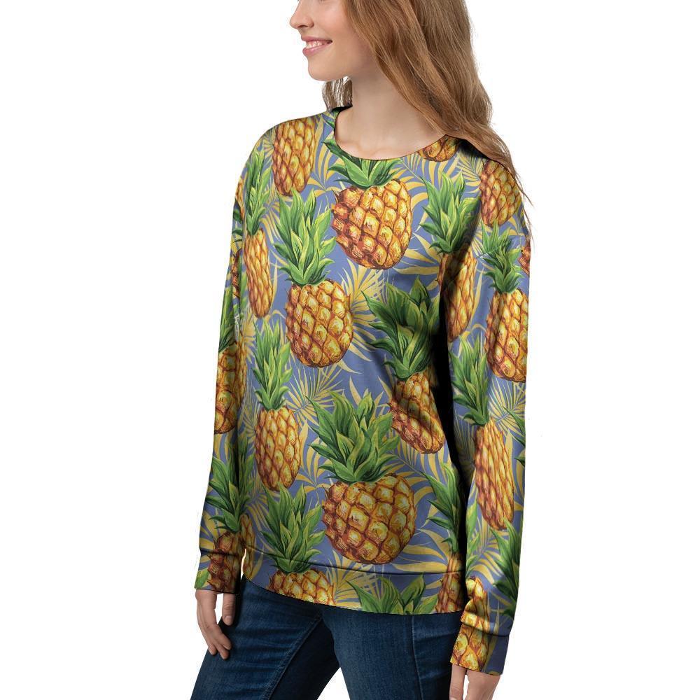 Yellow Pineapple Hawaiian Print Women's Sweatshirt-grizzshop