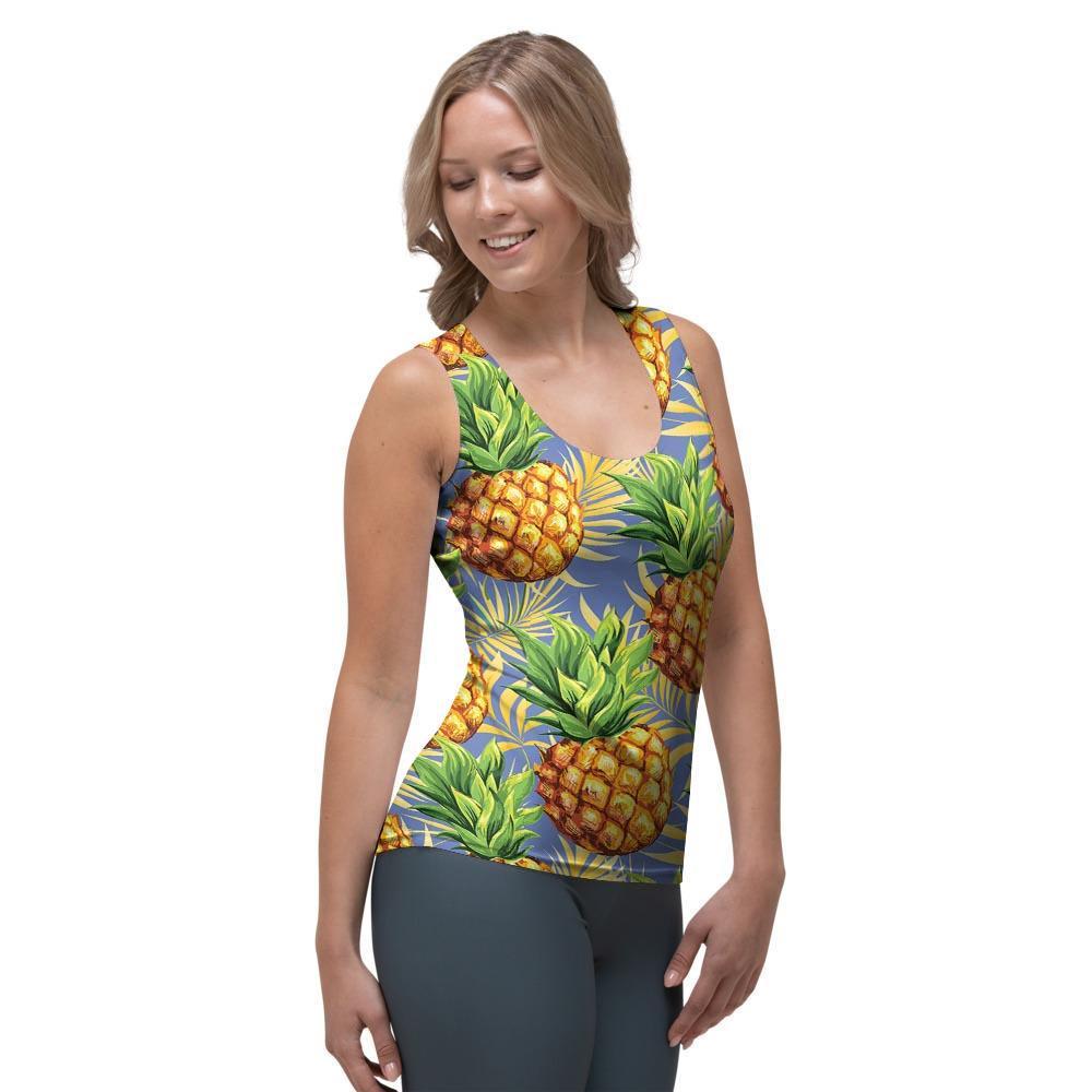 Yellow Pineapple Hawaiian Print Women's Tank Top-grizzshop