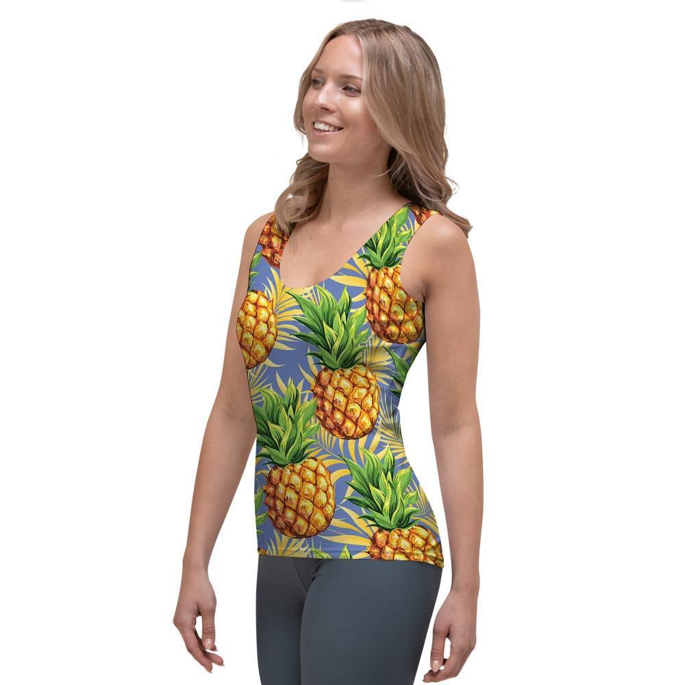 Yellow Pineapple Hawaiian Print Women's Tank Top-grizzshop