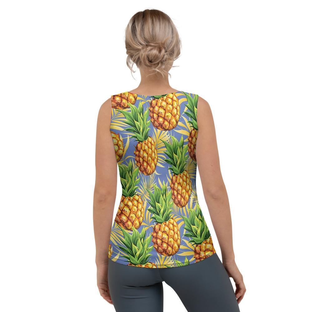 Yellow Pineapple Hawaiian Print Women's Tank Top-grizzshop