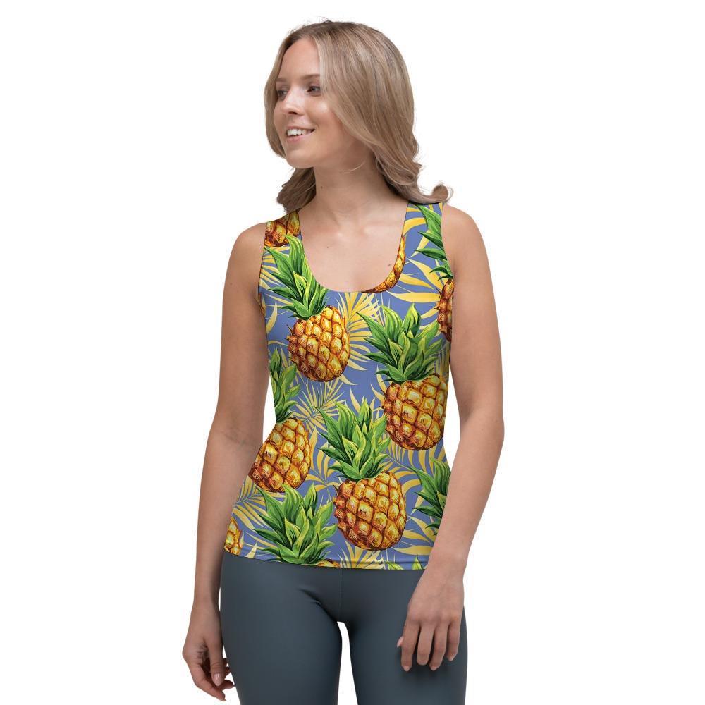 Yellow Pineapple Hawaiian Print Women's Tank Top-grizzshop