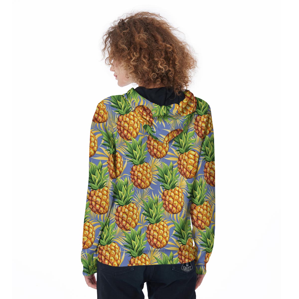 Yellow Pineapple Hawaiian Print Women's Zip Up Hoodie-grizzshop