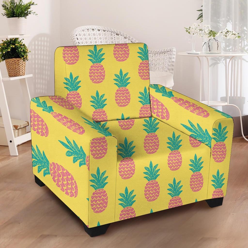 Yellow Pineapple Print Armchair Cover-grizzshop