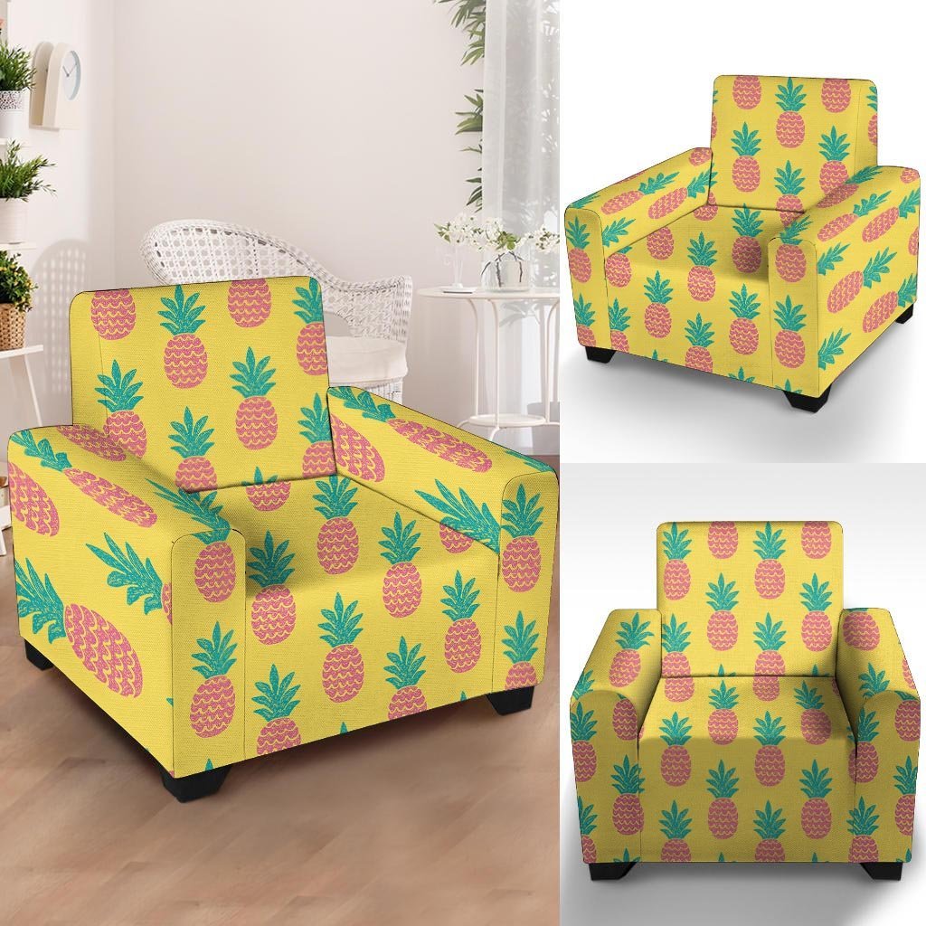 Yellow Pineapple Print Armchair Cover-grizzshop