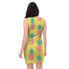 Yellow Pineapple Print Bodycon Dress-grizzshop