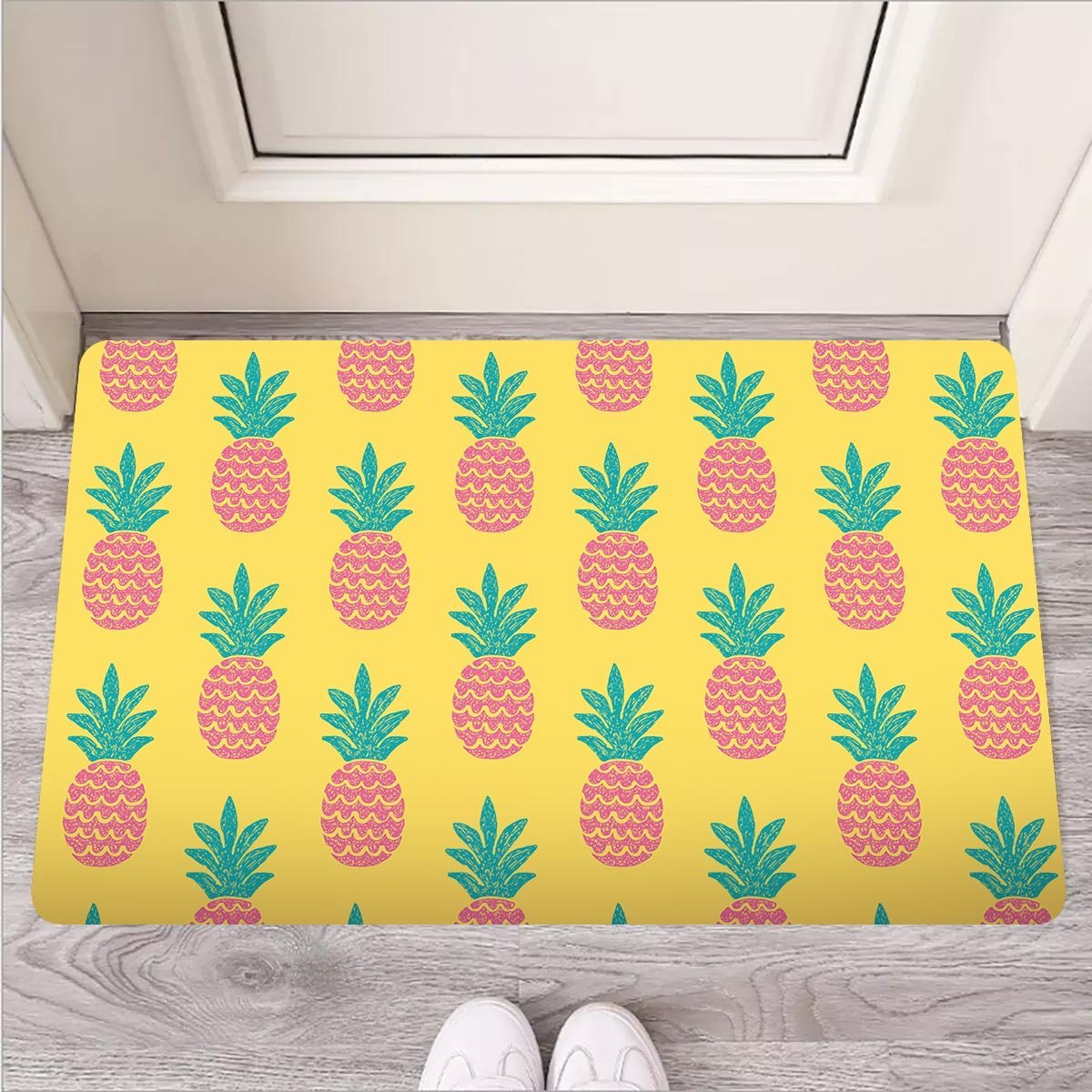 Yellow Pineapple Print Door Mat-grizzshop