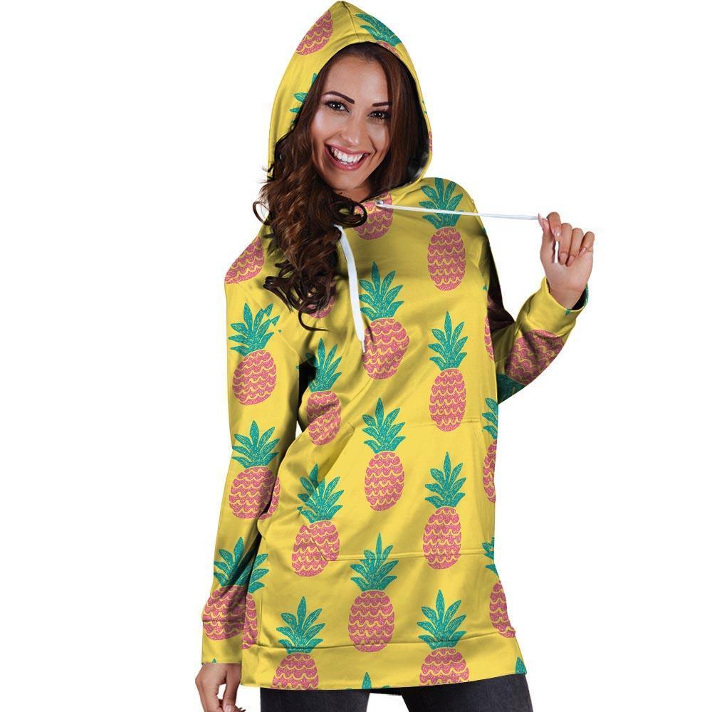 Yellow Pineapple Print Hoodie Dress-grizzshop