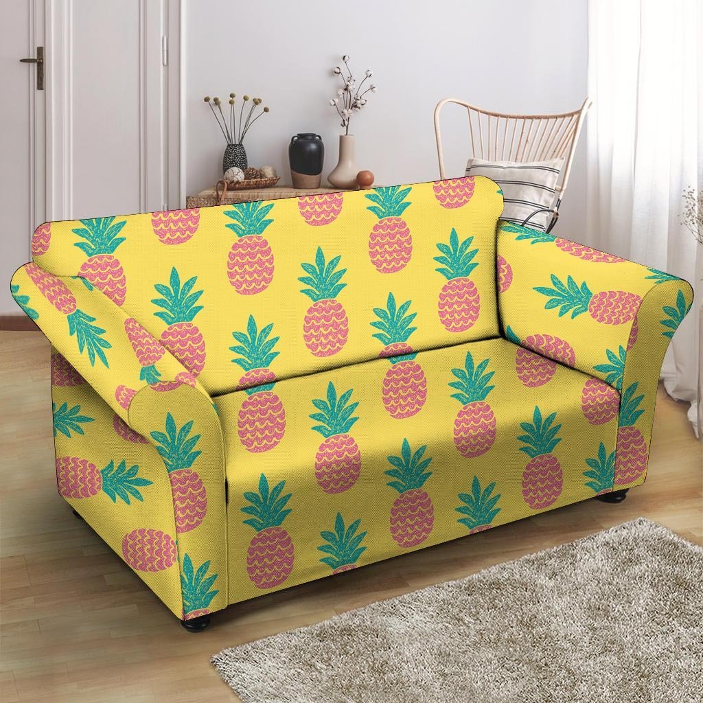Yellow Pineapple Print Loveseat Cover-grizzshop
