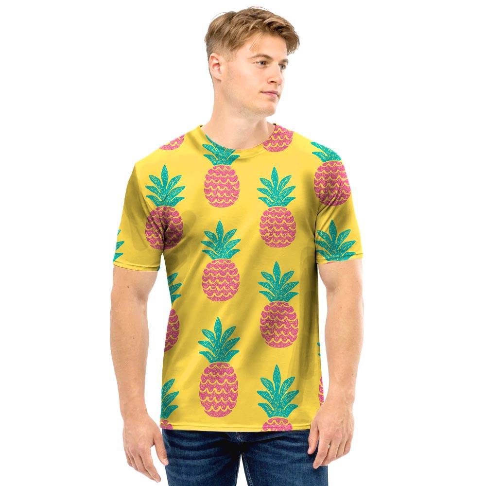 Yellow Pineapple Print Men T Shirt-grizzshop