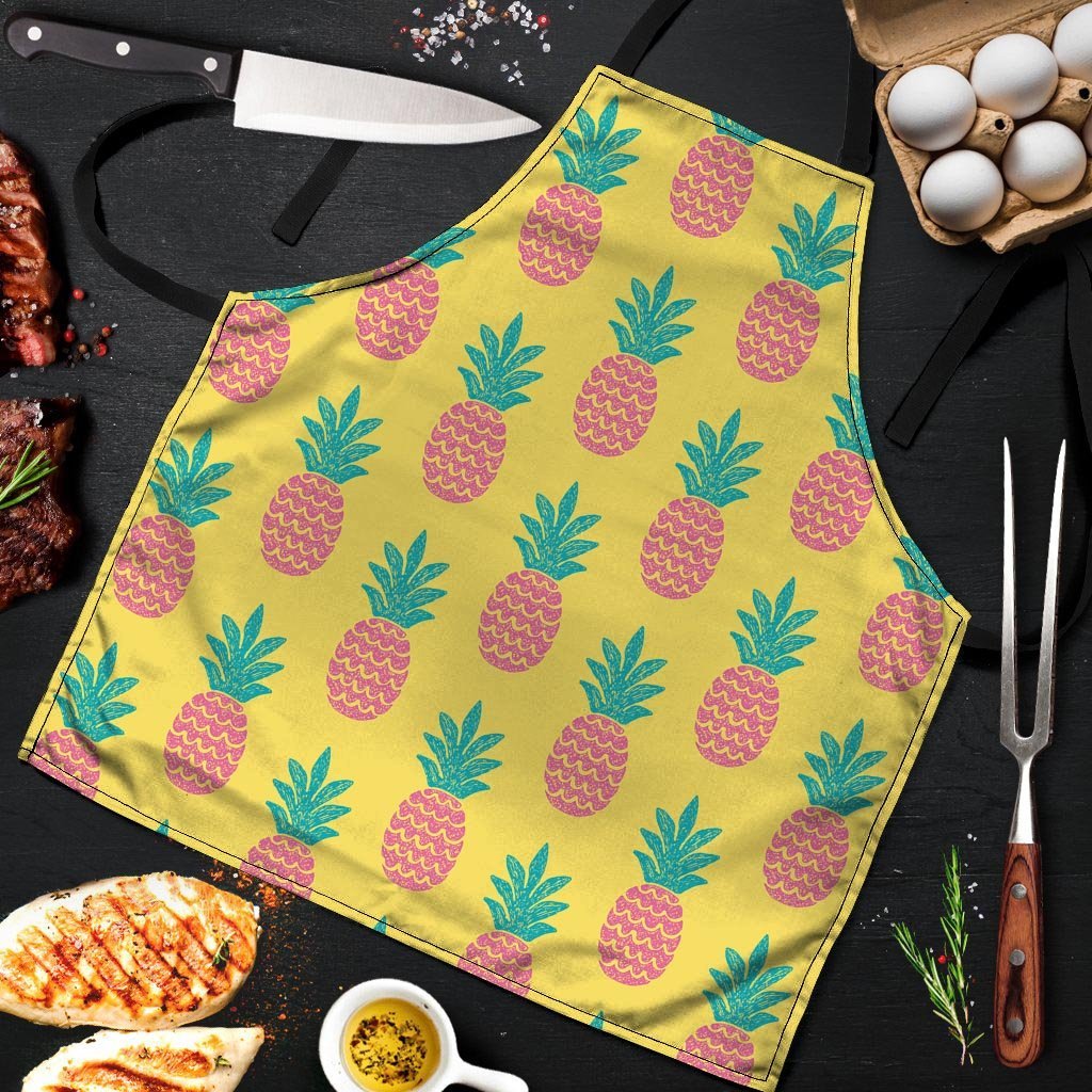Yellow Pineapple Print Men's Apron-grizzshop