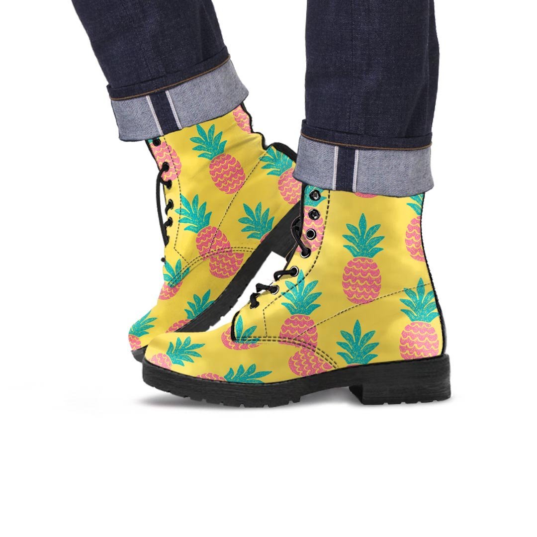 Yellow Pineapple Print Men's Boots-grizzshop