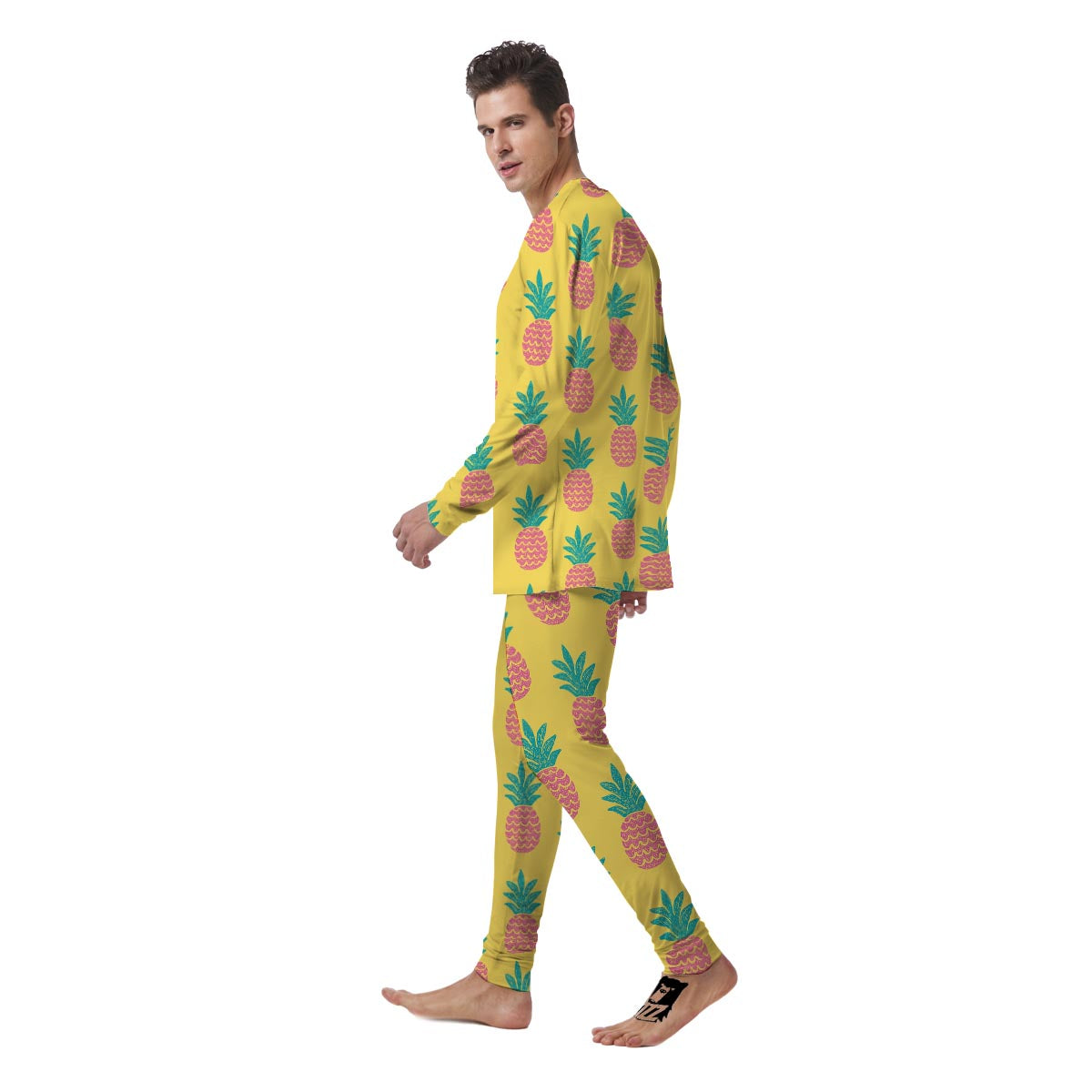 Yellow Pineapple Print Men's Pajamas-grizzshop