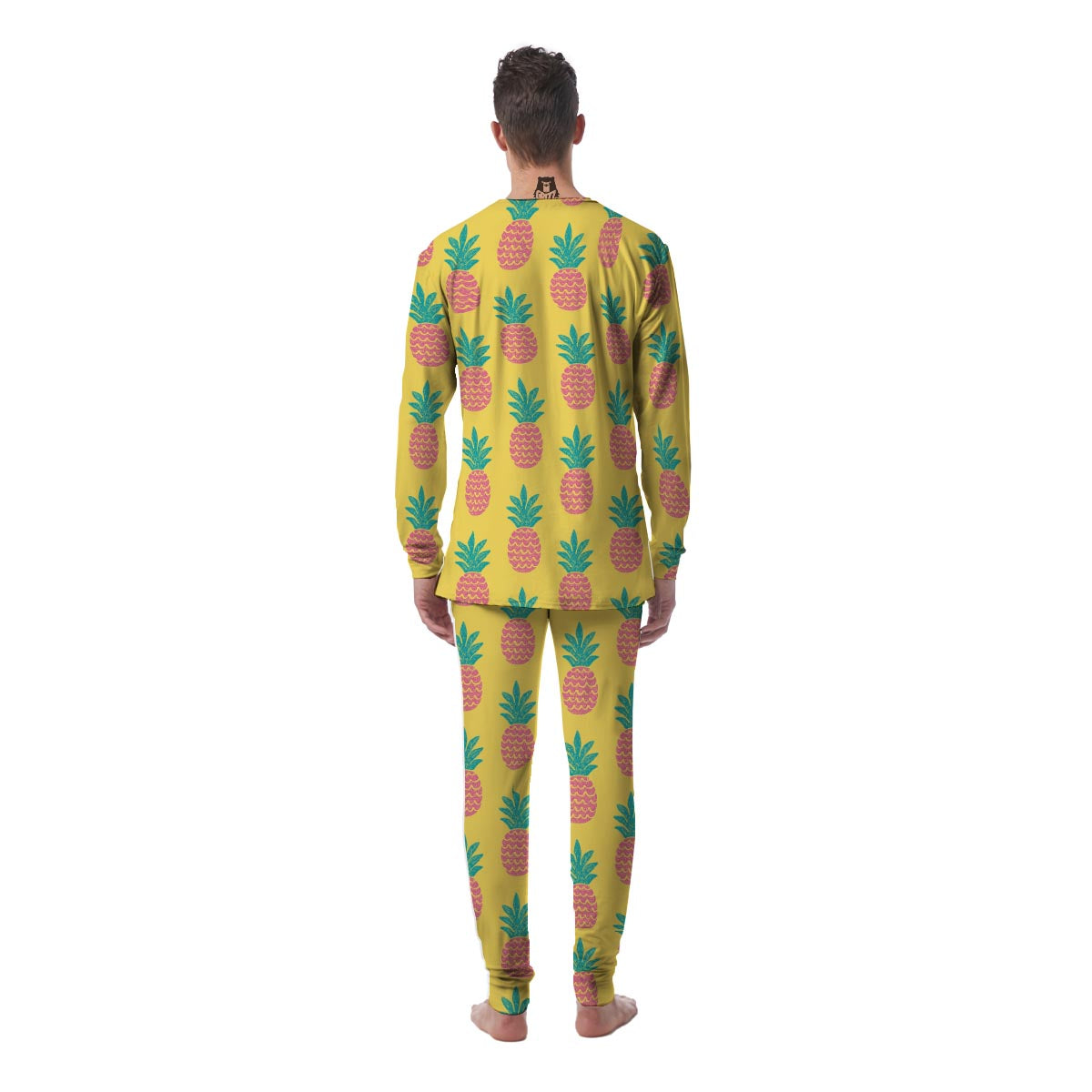 Yellow Pineapple Print Men's Pajamas-grizzshop