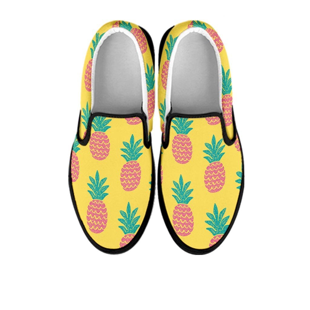 Yellow Pineapple Print Men's Slip On Sneakers-grizzshop