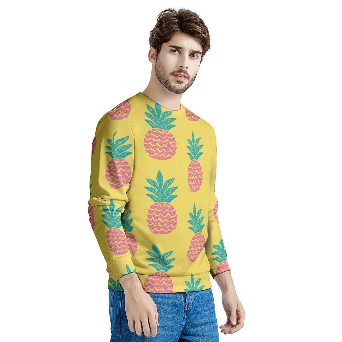 Yellow Pineapple Print Men's Sweatshirt-grizzshop