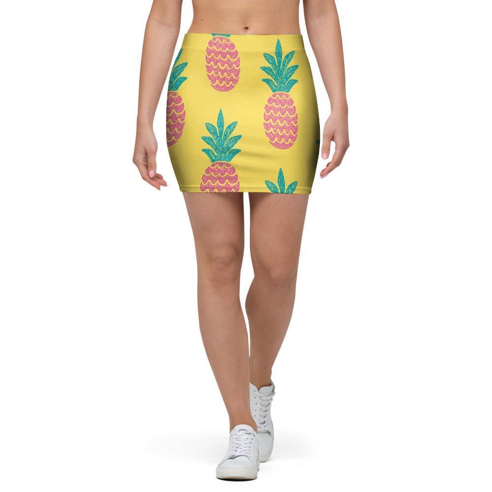 Yellow Pineapple Print Mini Skirt-grizzshop