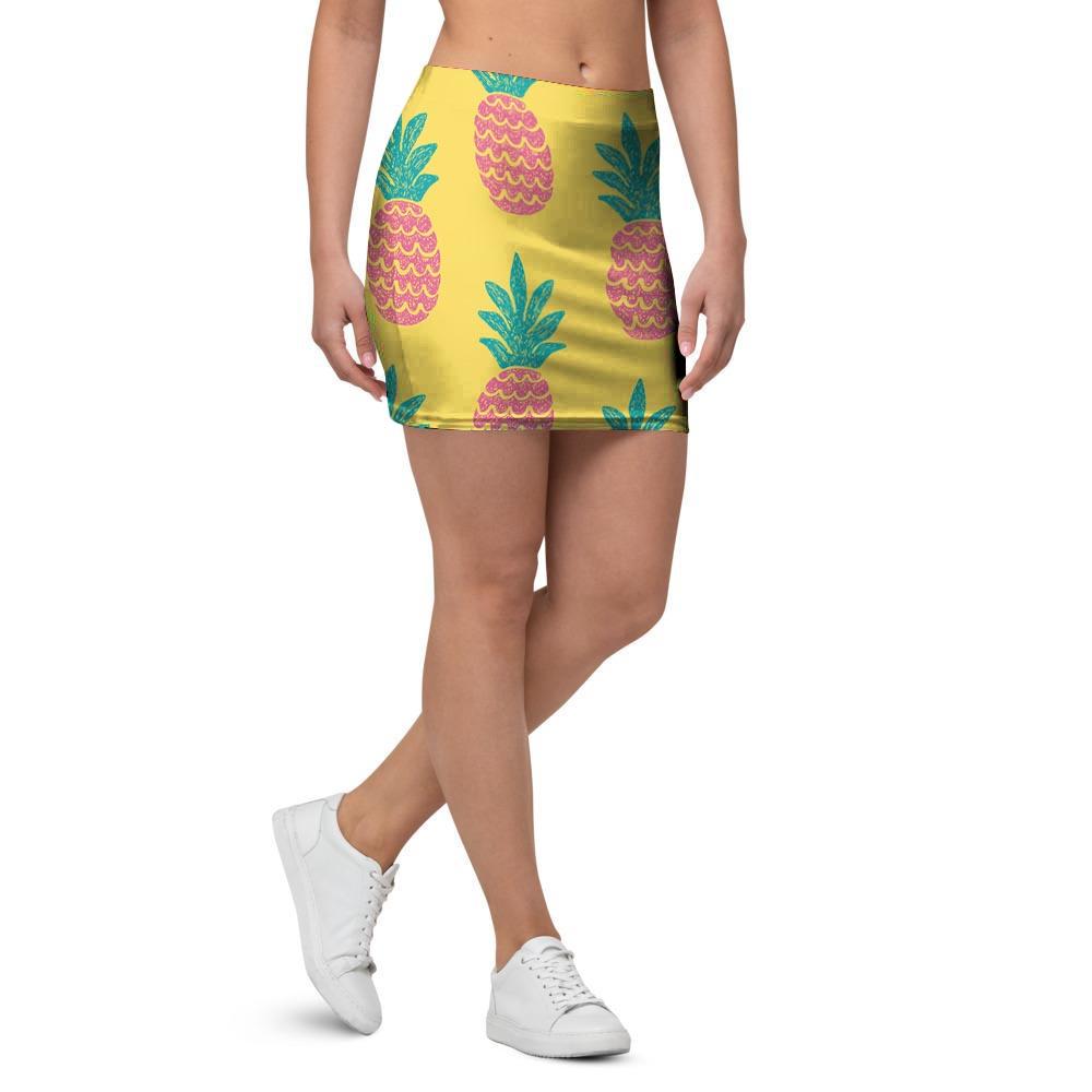 Yellow Pineapple Print Mini Skirt-grizzshop
