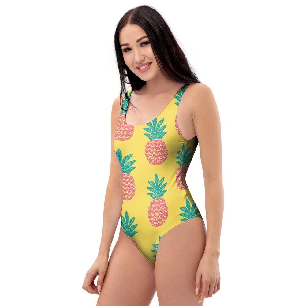 Yellow Pineapple Print One Piece Swimsuite-grizzshop