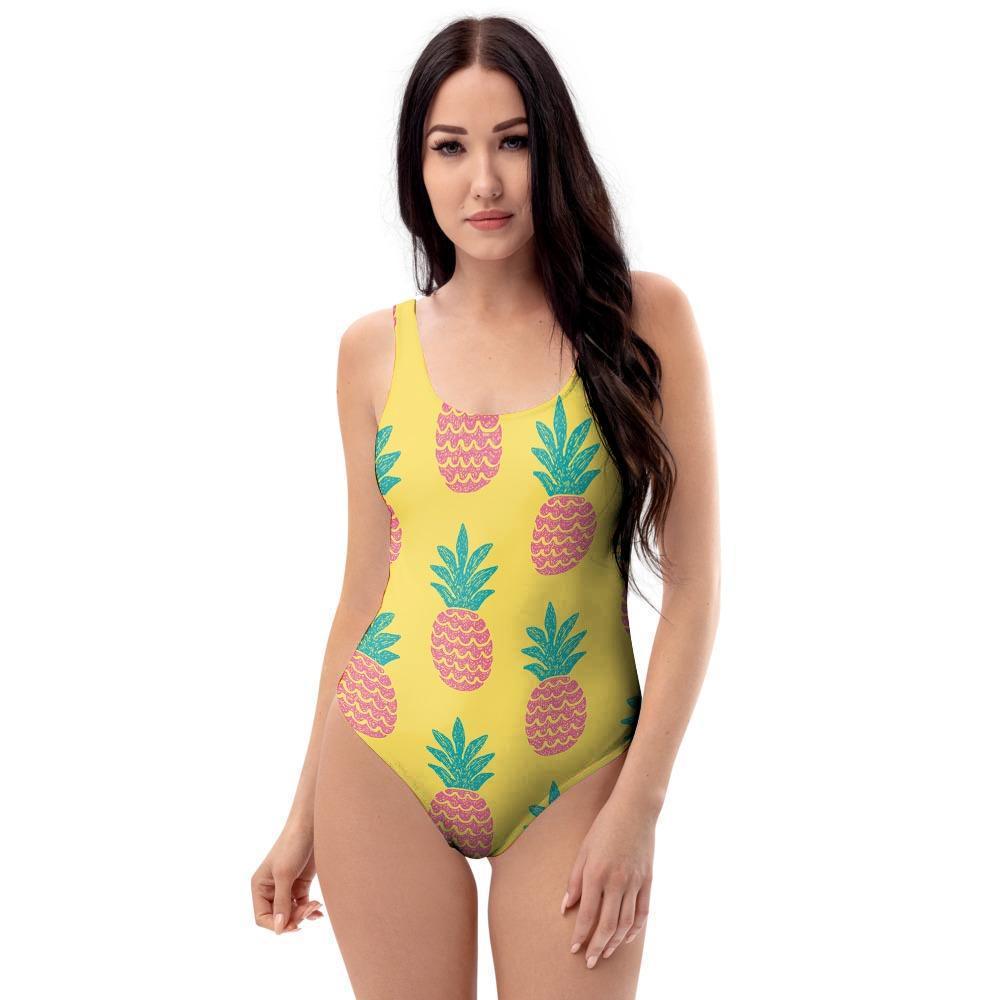 Yellow Pineapple Print One Piece Swimsuite-grizzshop